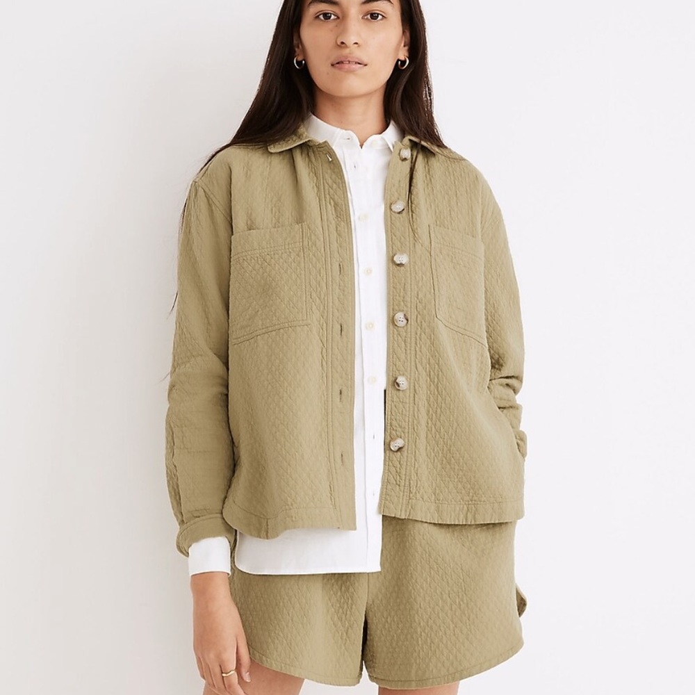 Madewell Green Diamond Jacquard Quilted Lightweight Cotton Shacket Size M